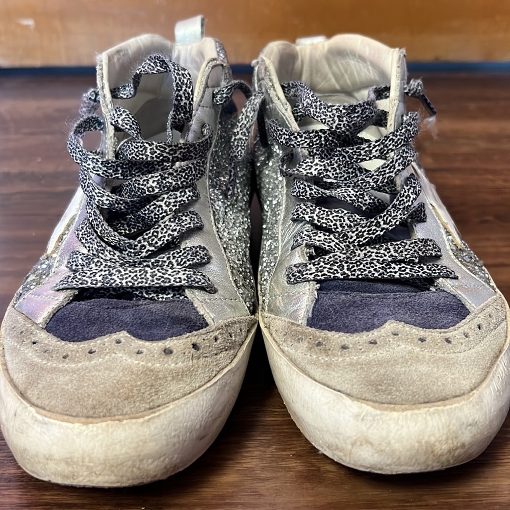 Golden Goose Shoes | Golden Goose Mid Star Silver Glitter and Dark Blue Sneaker